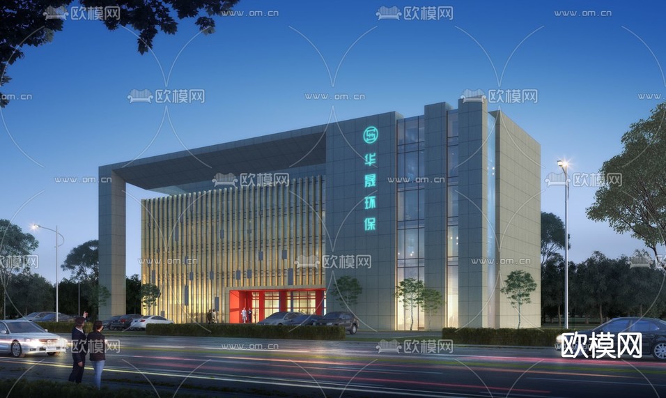 办公楼外观 夜景3d模型下载