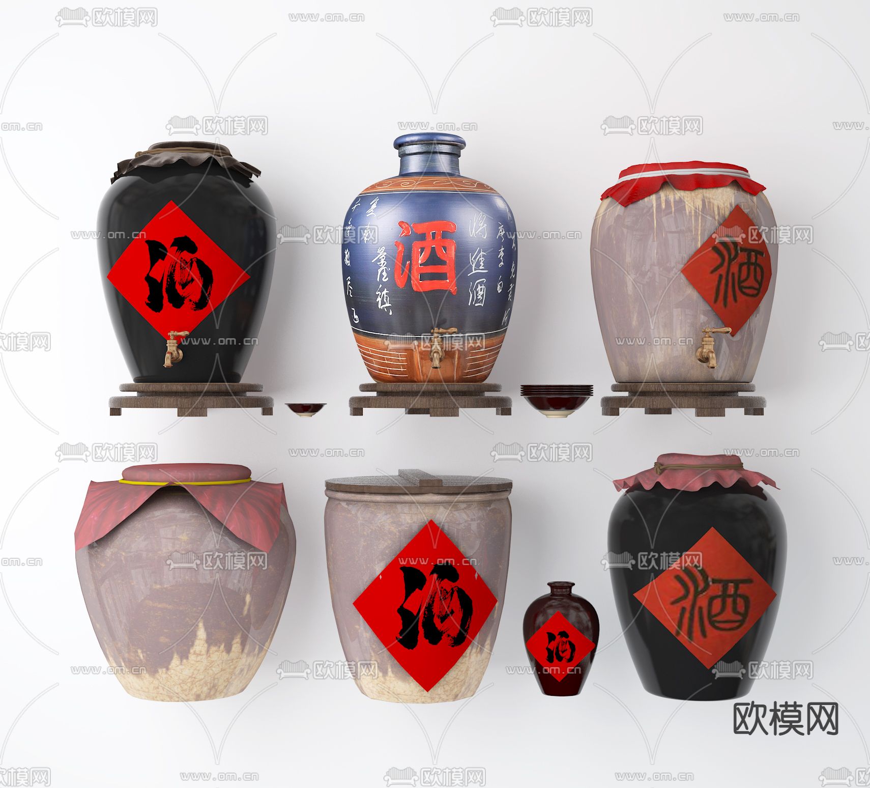 新中式酒坛 酒罐su模型下载（渲染图2）