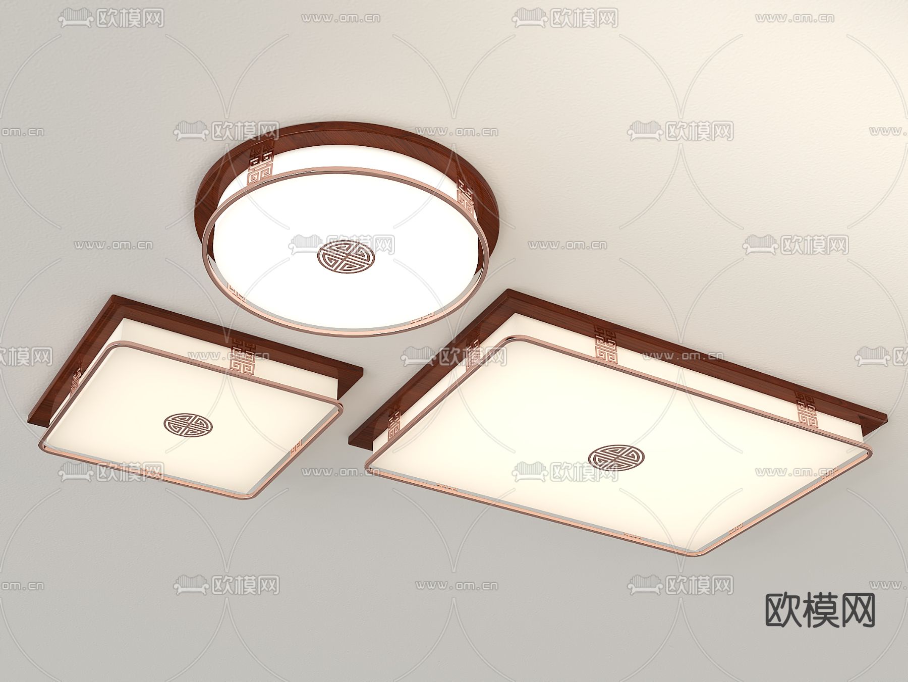 新中式吸顶灯 卧室灯su模型下载（渲染图1）