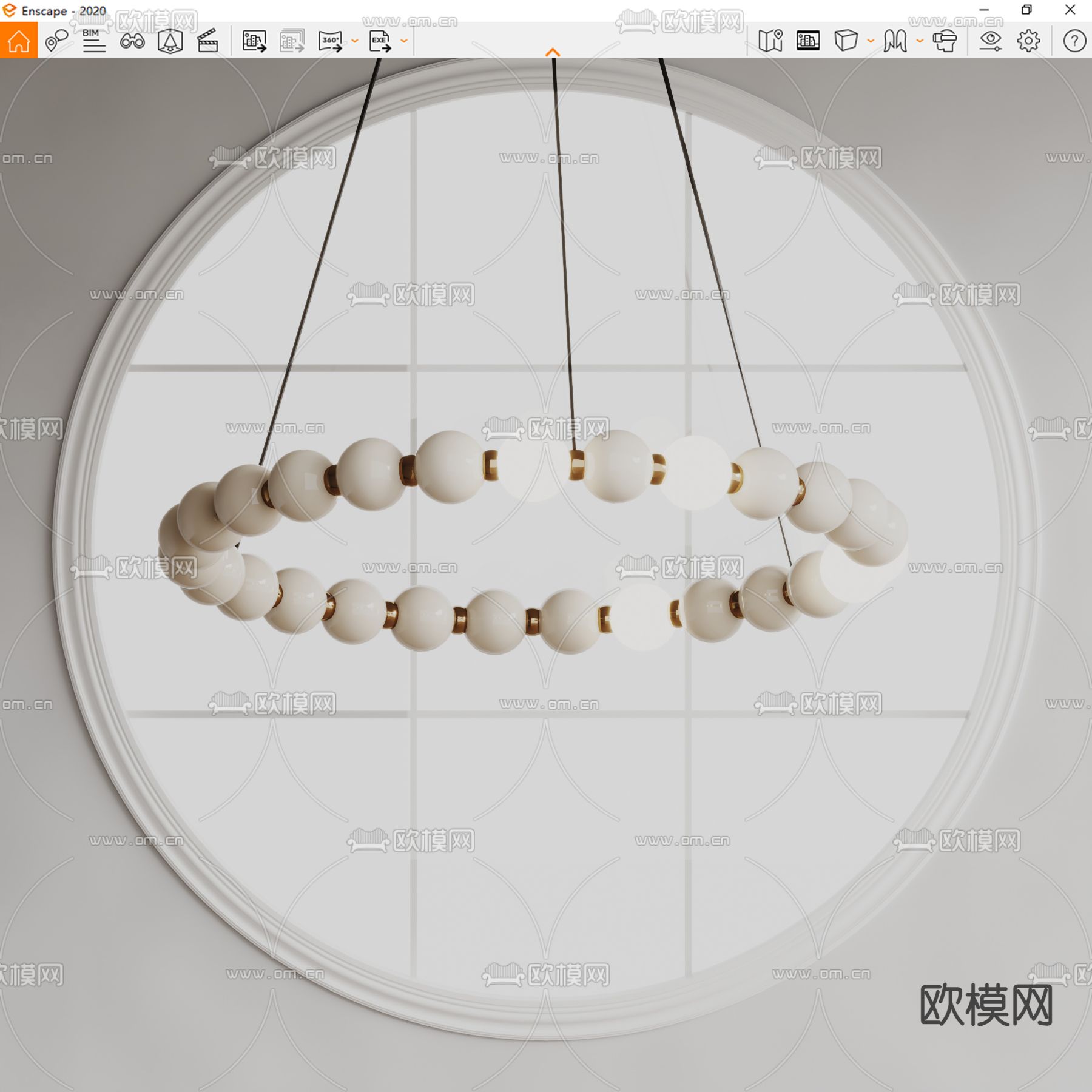 奶油风吊灯 串珠吊灯su模型下载（渲染图3）