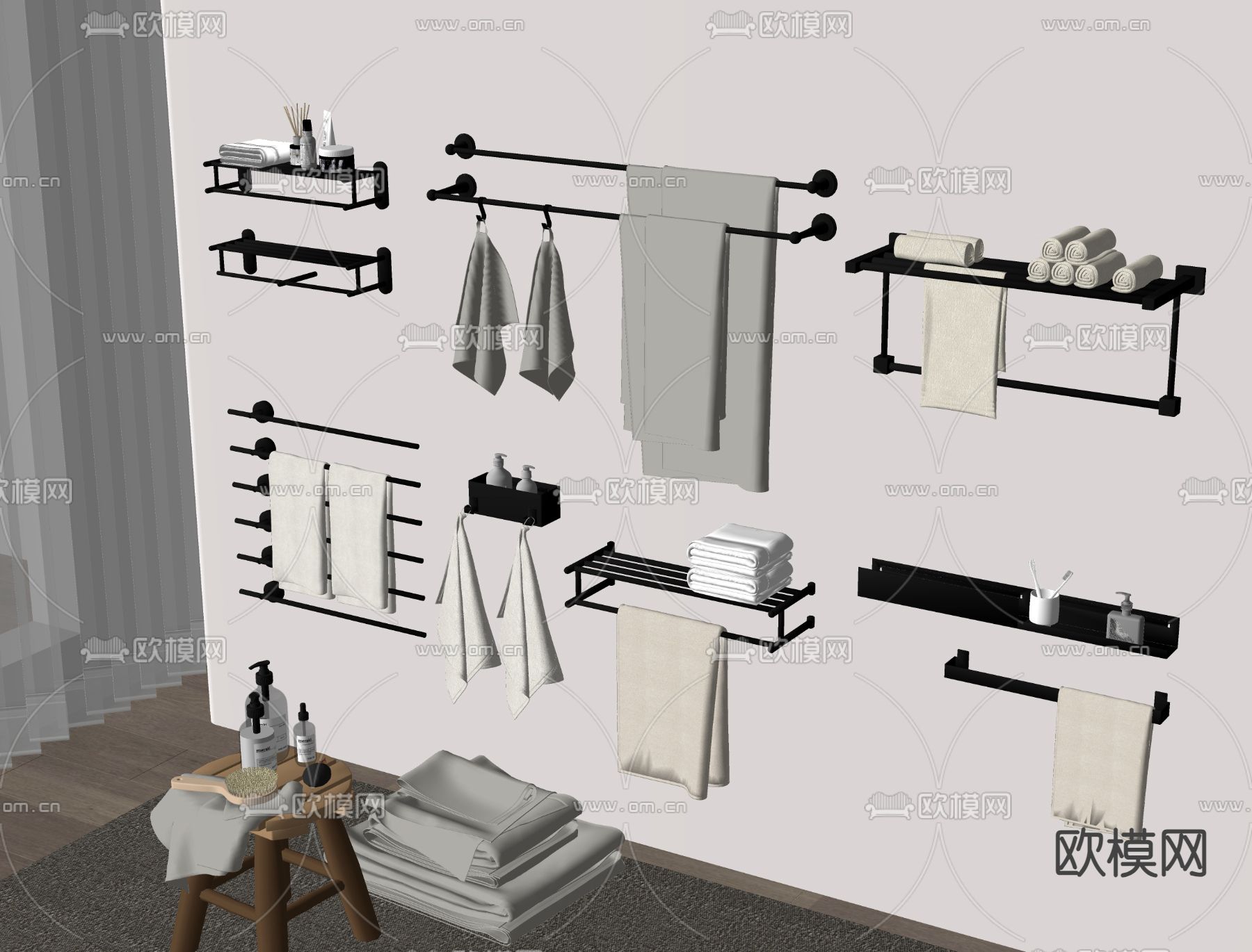 毛巾架 毛巾su模型下载（渲染图1）