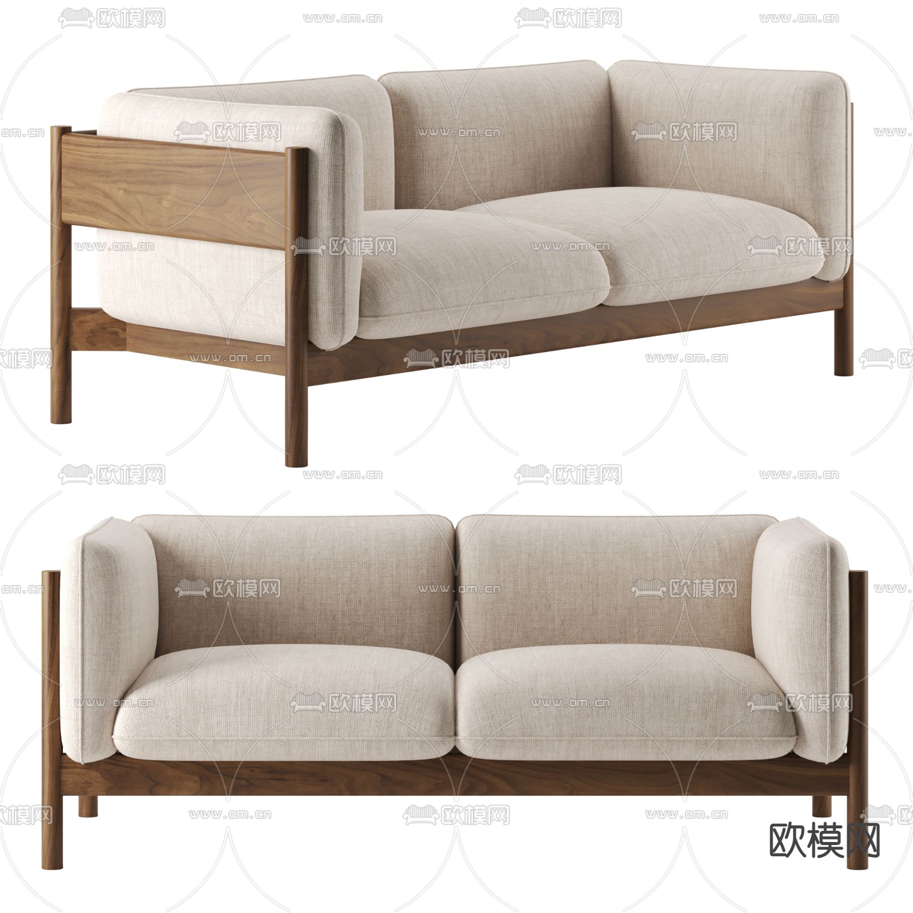日式双人沙发su模型下载（渲染图2）
