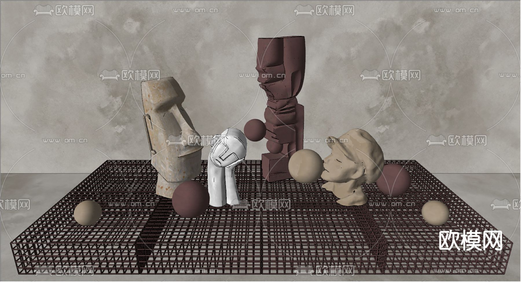 抽象雕塑 人偶摆件su模型下载（渲染图1）