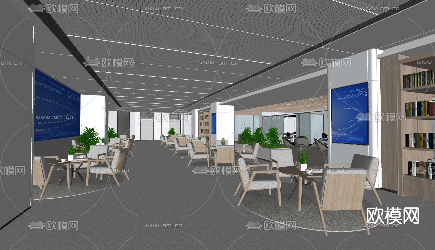 政务办事大厅 等候接待区su模型下载（渲染图1）