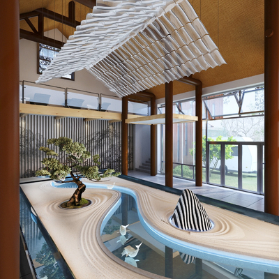  中式酒店大厅su模型 