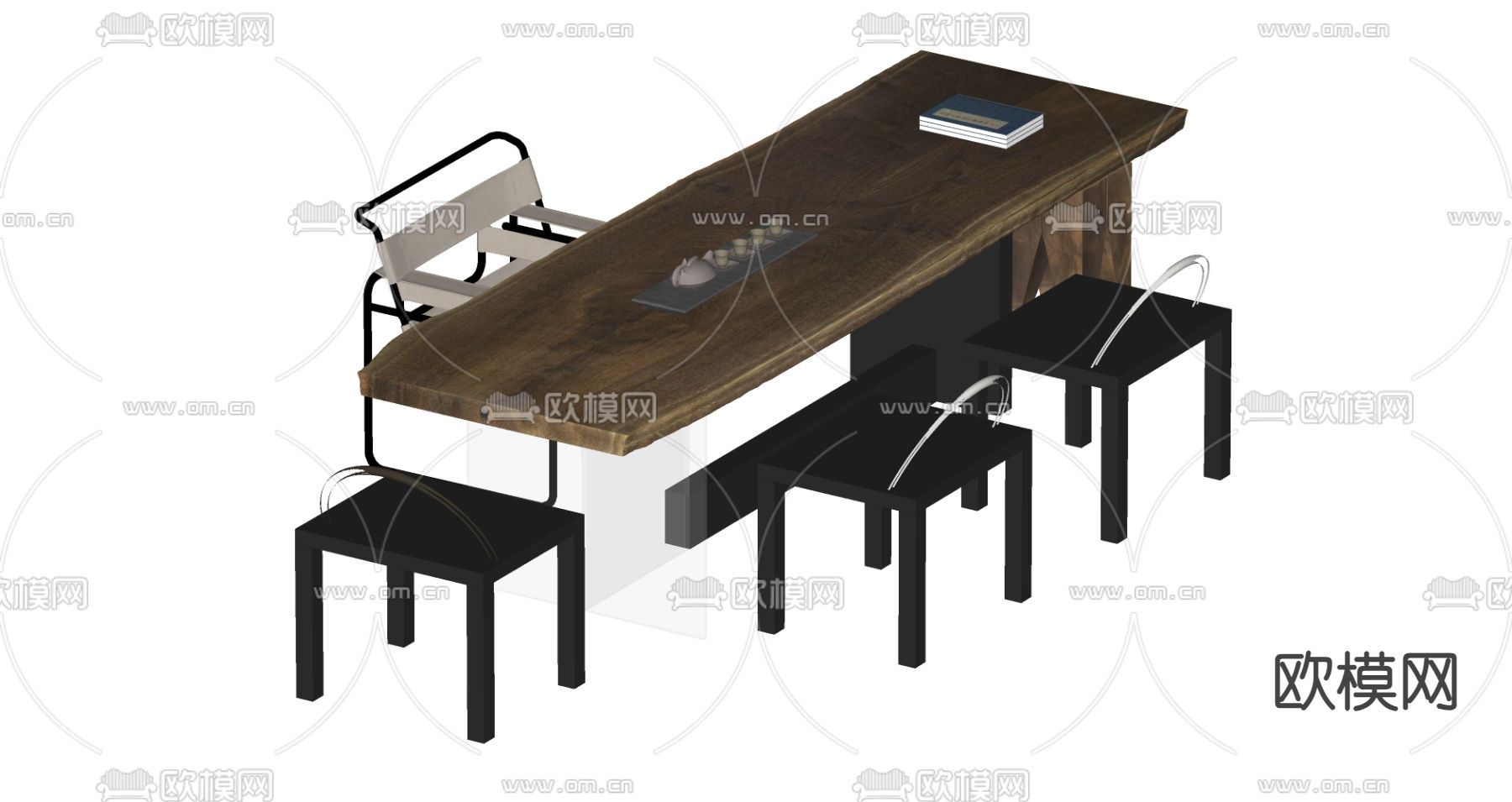 新中式茶桌 茶台su模型下载（渲染图2）