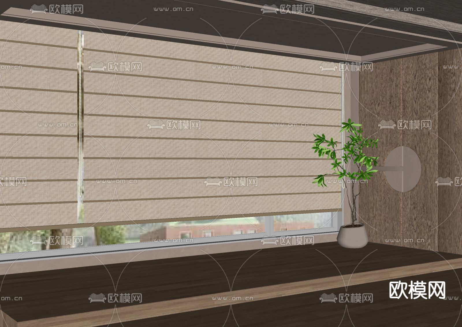 日式百叶帘 卷帘 窗帘su模型下载（渲染图1）