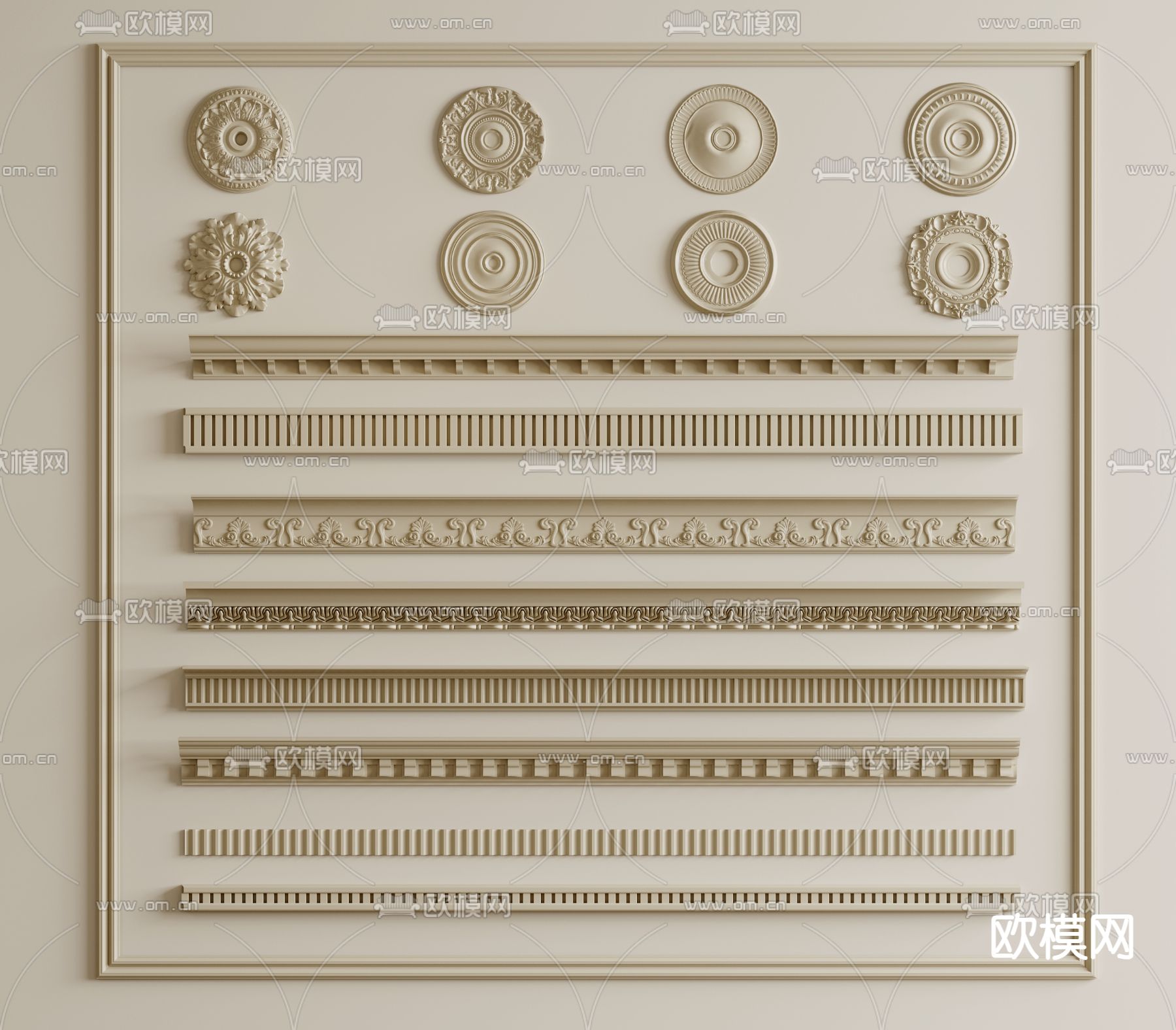 法式石膏线 线条 构件 灯盘su模型下载（渲染图1）