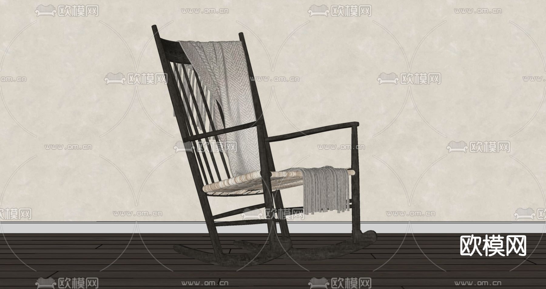 中古风摇椅 户外椅su模型下载（渲染图2）