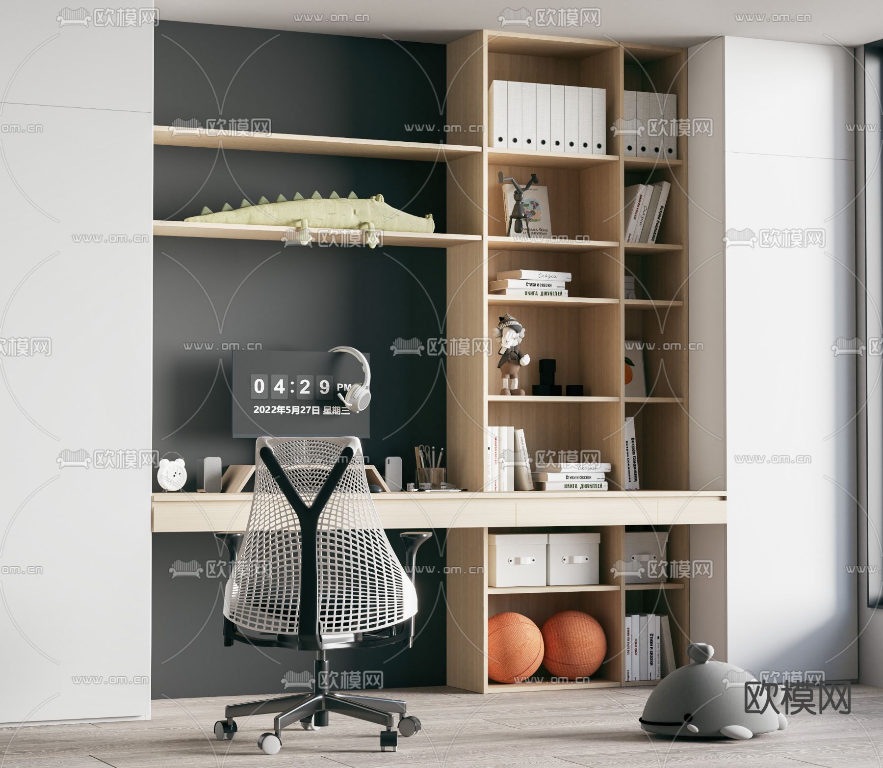 儿童桌椅 书桌 写字台su模型下载（渲染图1）