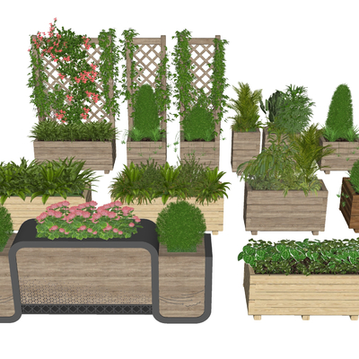 花架 篱笆 盆栽 花坛su模型 
