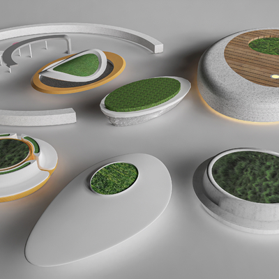  现代景观座椅 景观树池 异形座椅su模型 