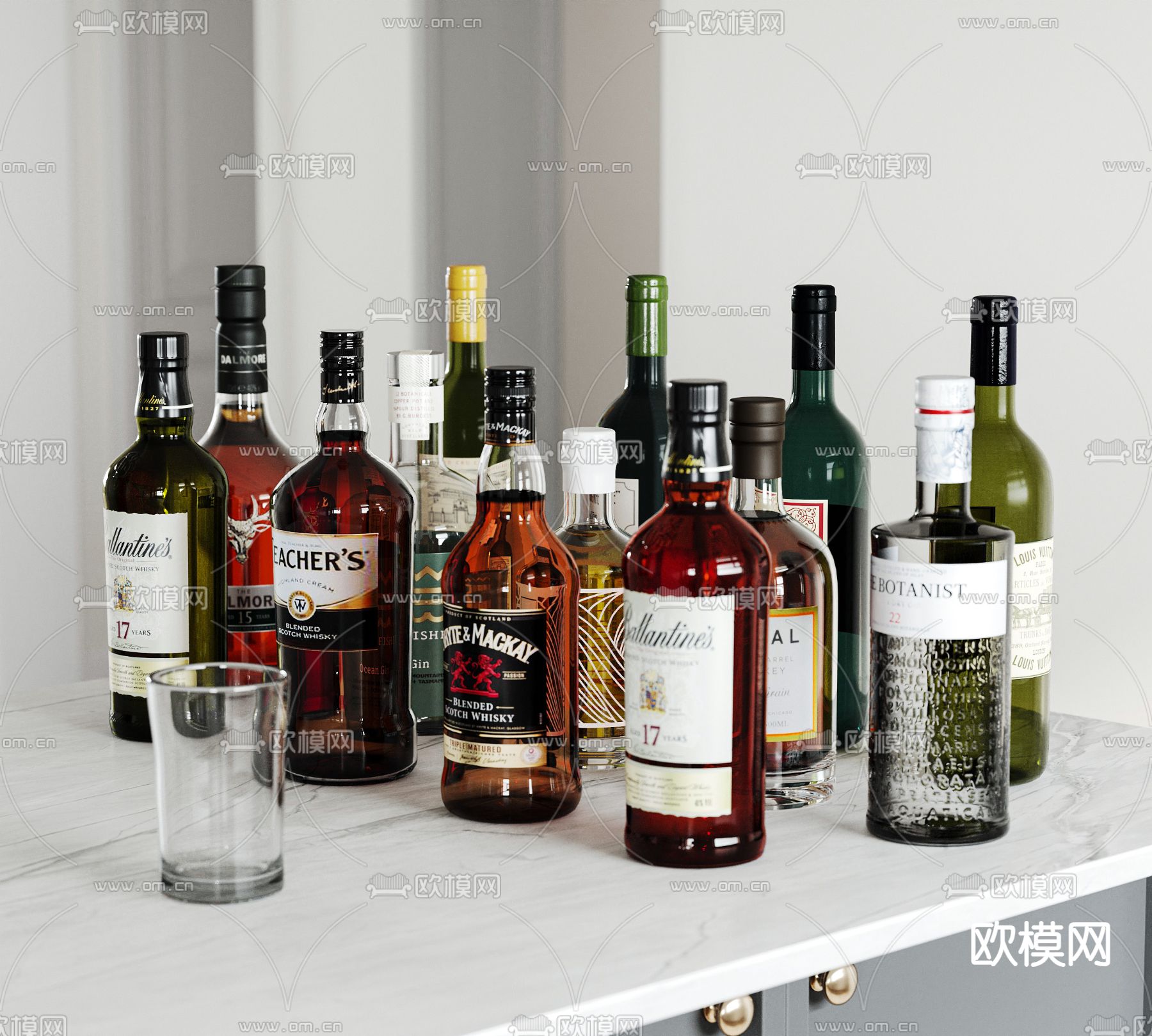 酒水 红酒 洋酒 酒瓶 葡萄酒su模型下载（渲染图2）