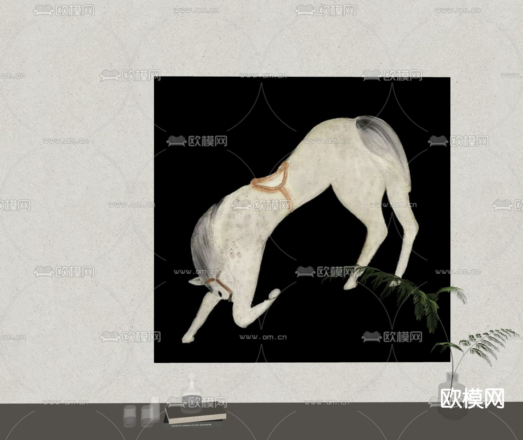 抽象画 装饰画 黑白画su模型下载（渲染图2）