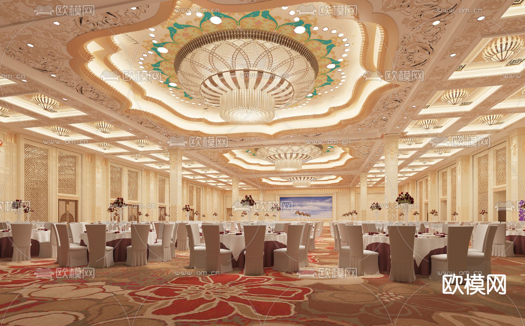 欧式宴会厅su模型下载（渲染图1）