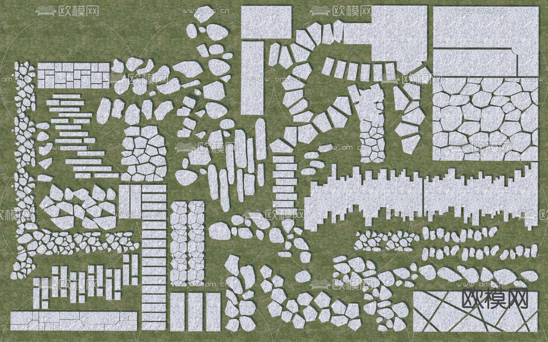 园路汀步 青石板路 碎石步道3d模型下载