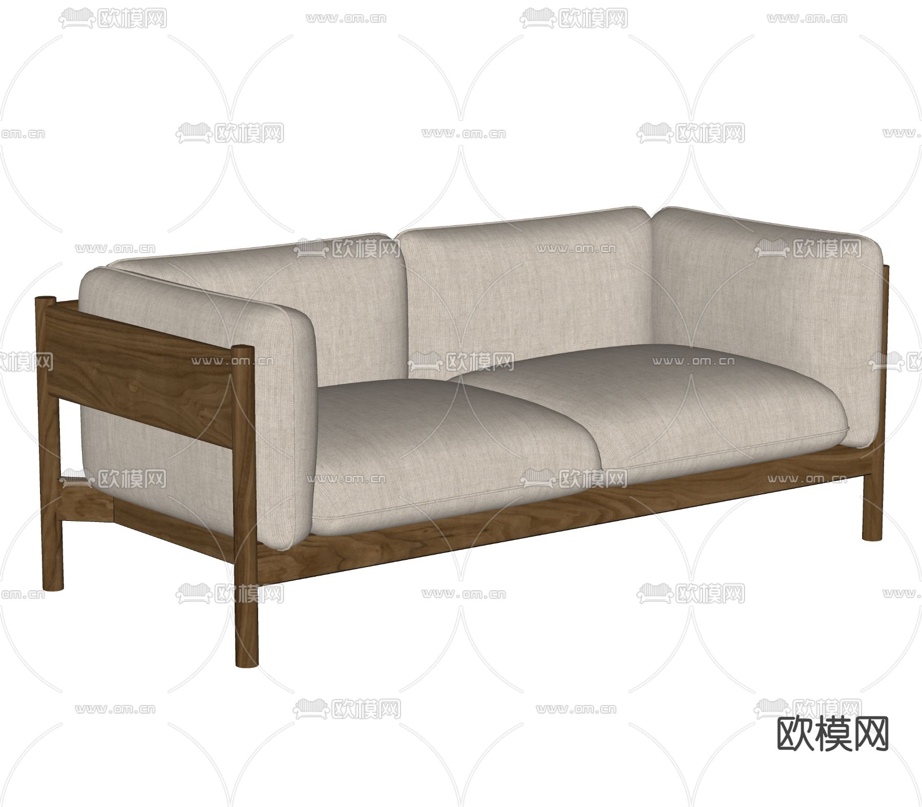 日式双人沙发su模型下载（渲染图1）