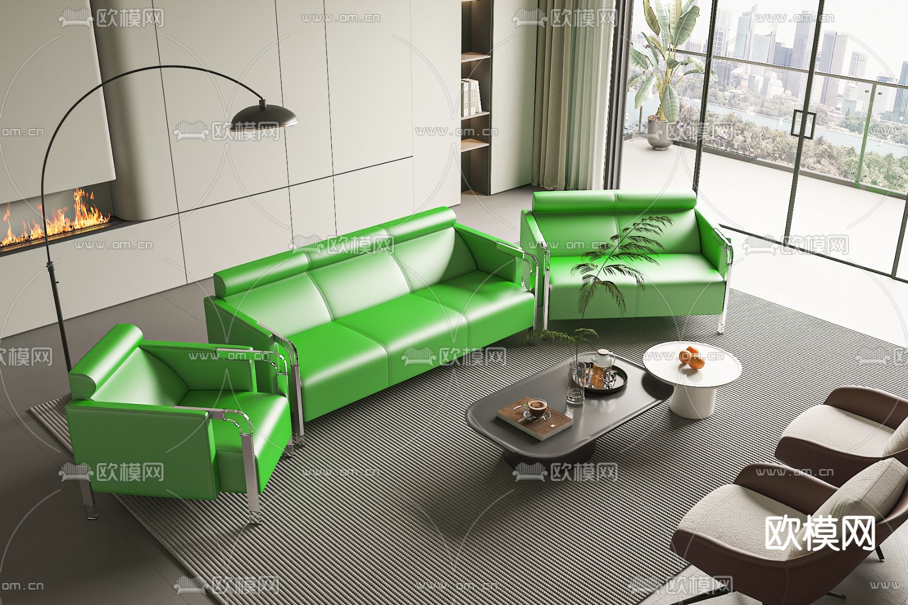 绿色组合沙发 办公沙发3d模型下载