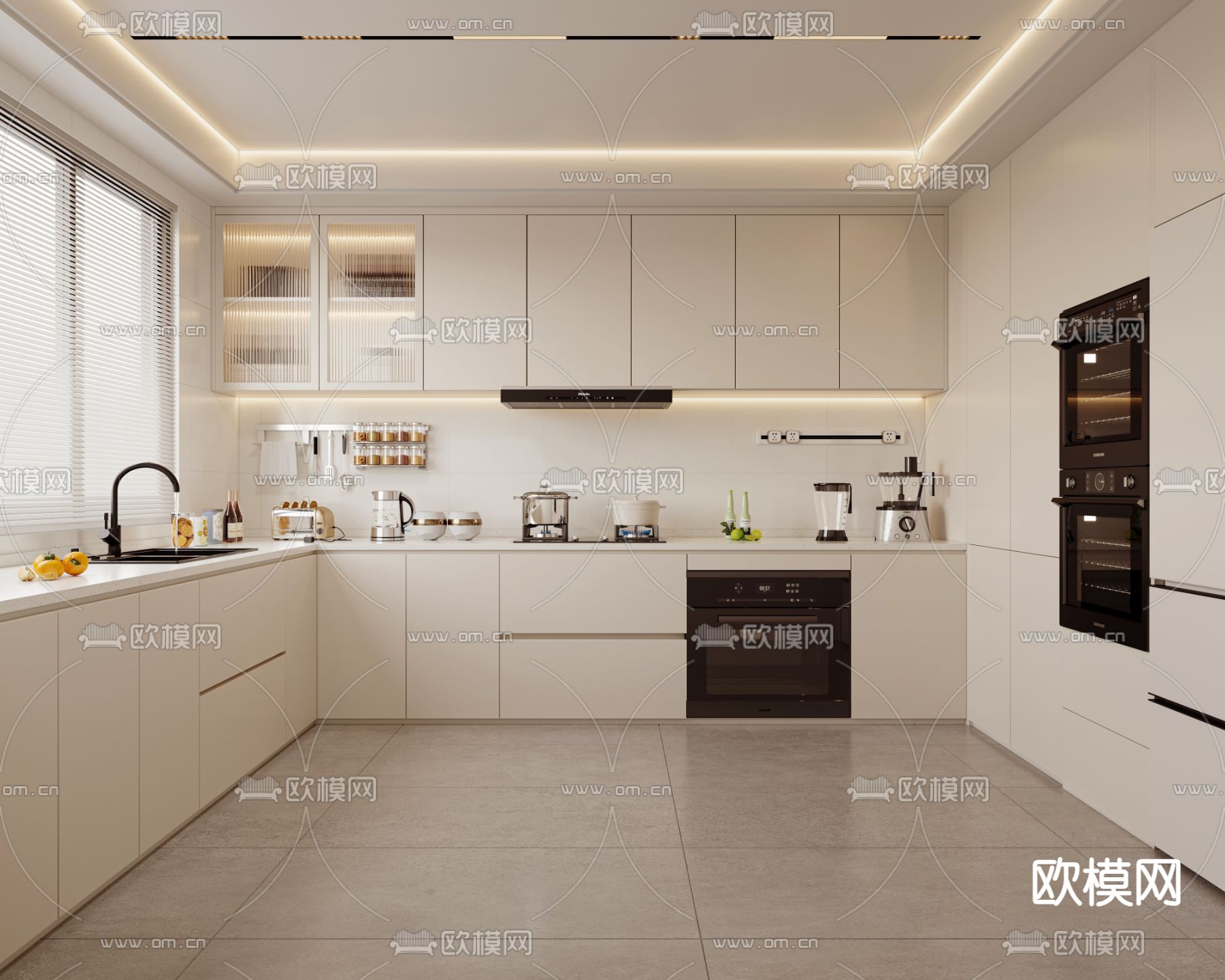 奶油风厨房 橱柜3d模型下载