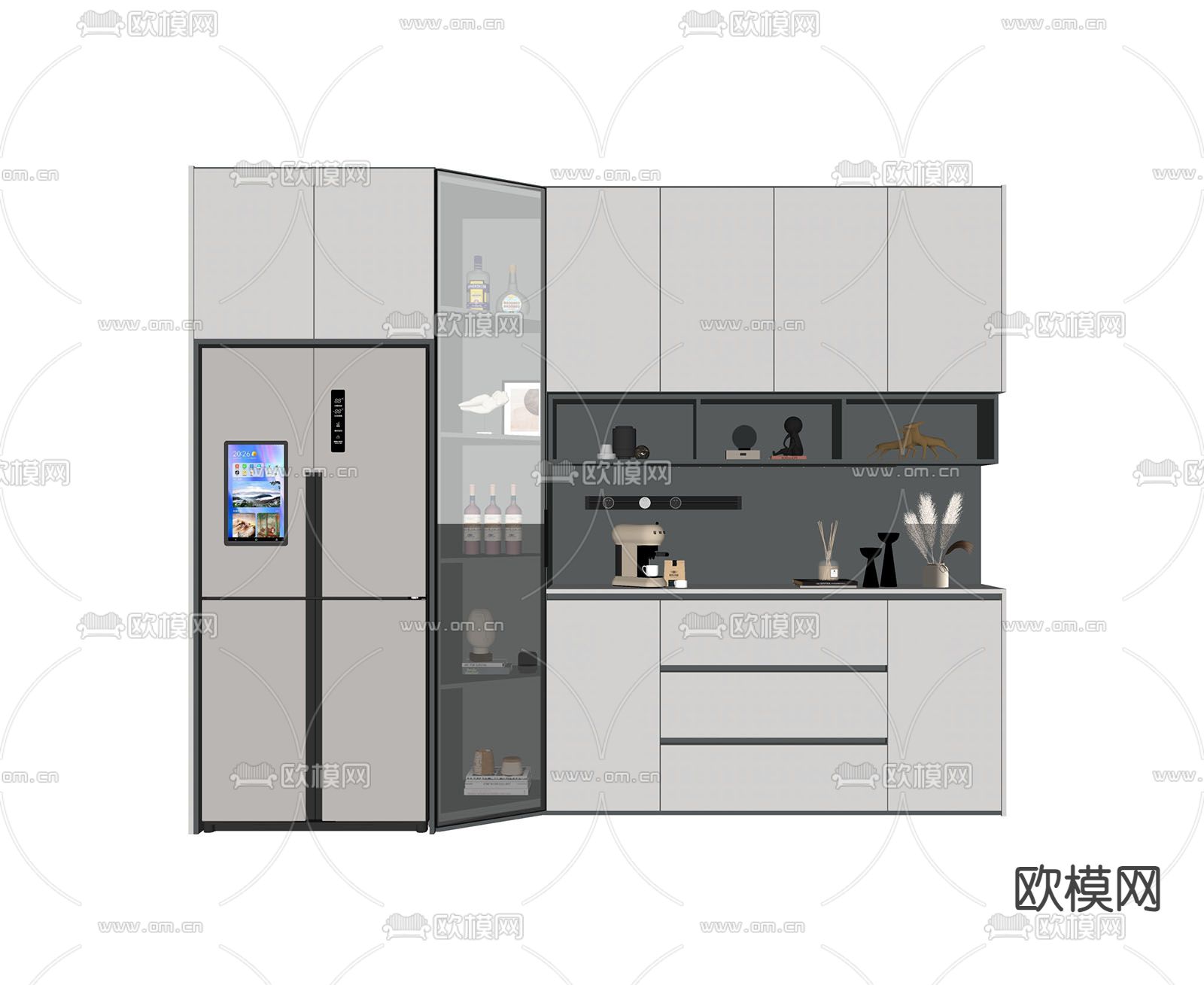 现代酒柜 餐边柜su模型下载（渲染图2）