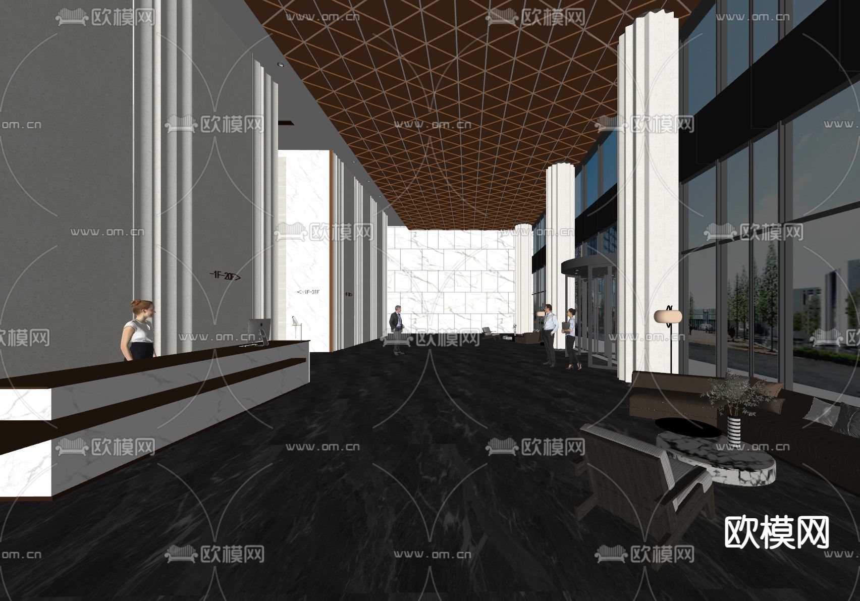 现代企业大厅 办公大堂su模型下载（渲染图1）