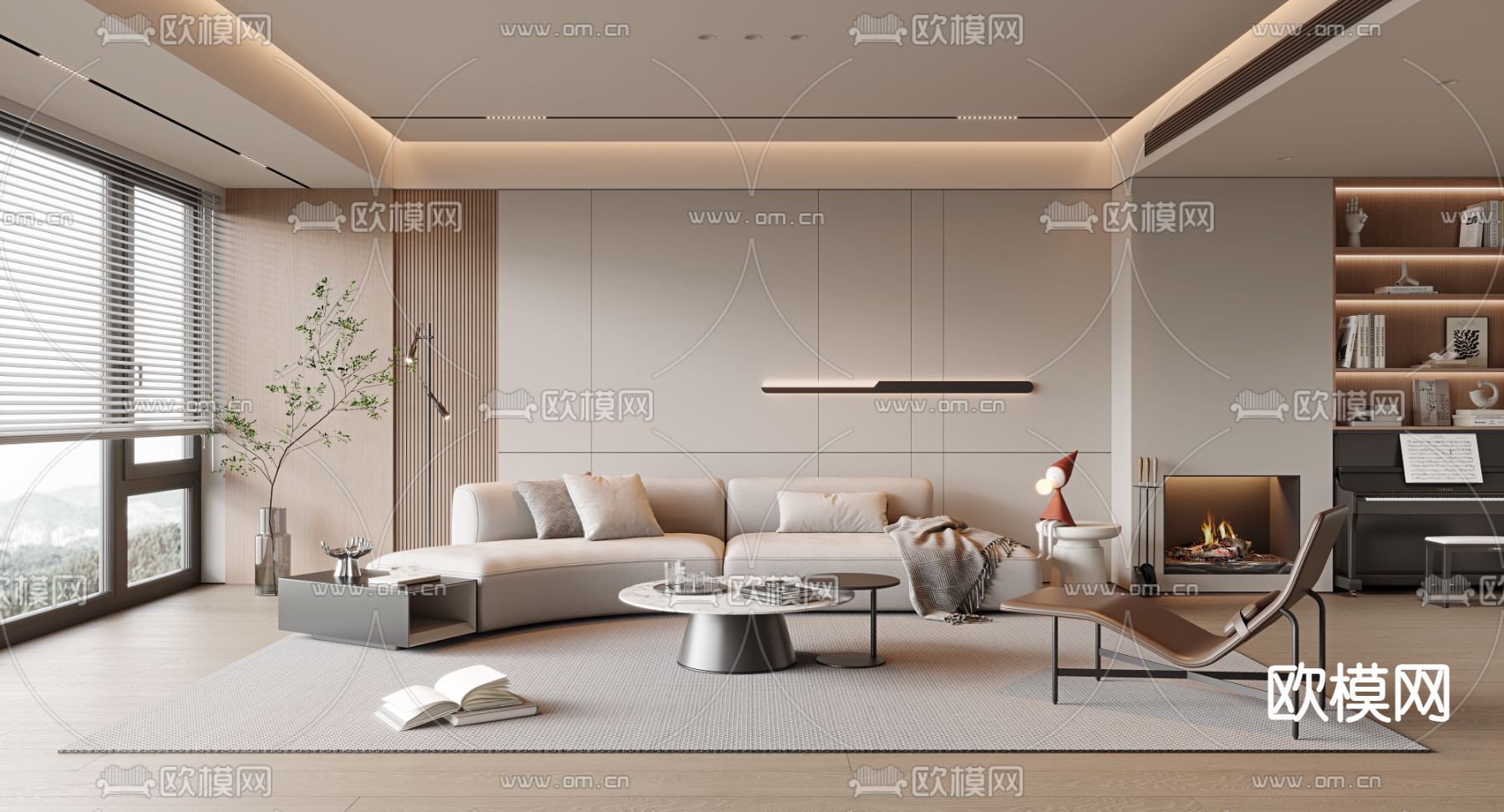 现代客厅3d模型下载（渲染图1）