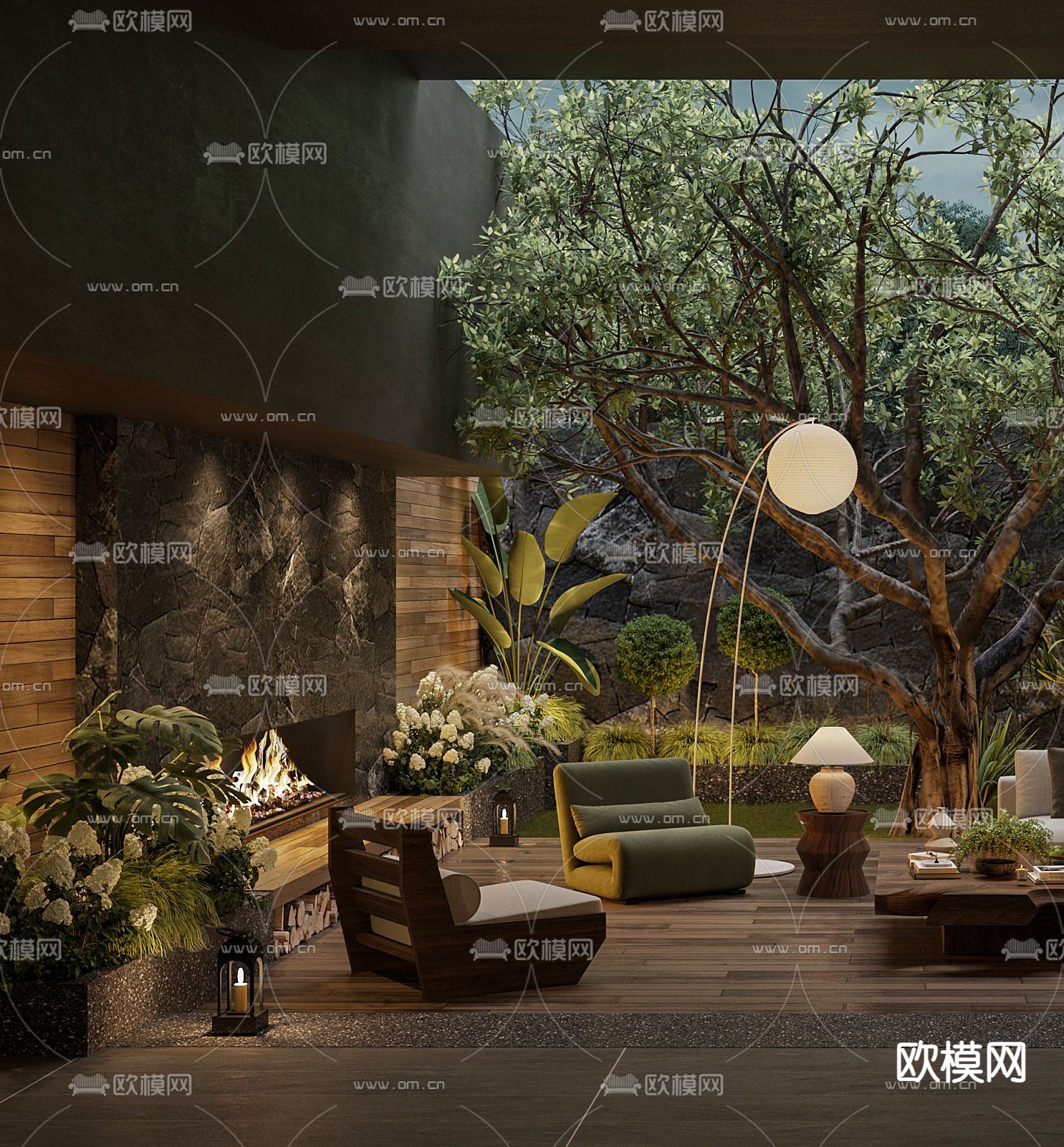 别墅庭院 花园3d模型下载（渲染图2）