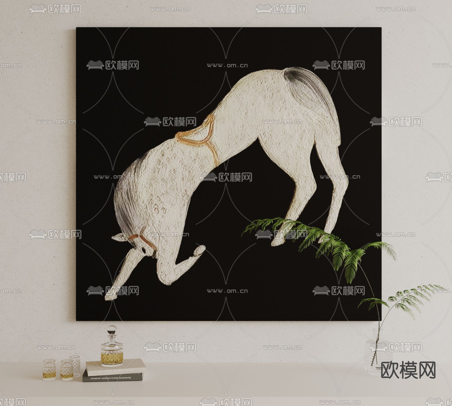 抽象画 装饰画 黑白画su模型下载（渲染图1）