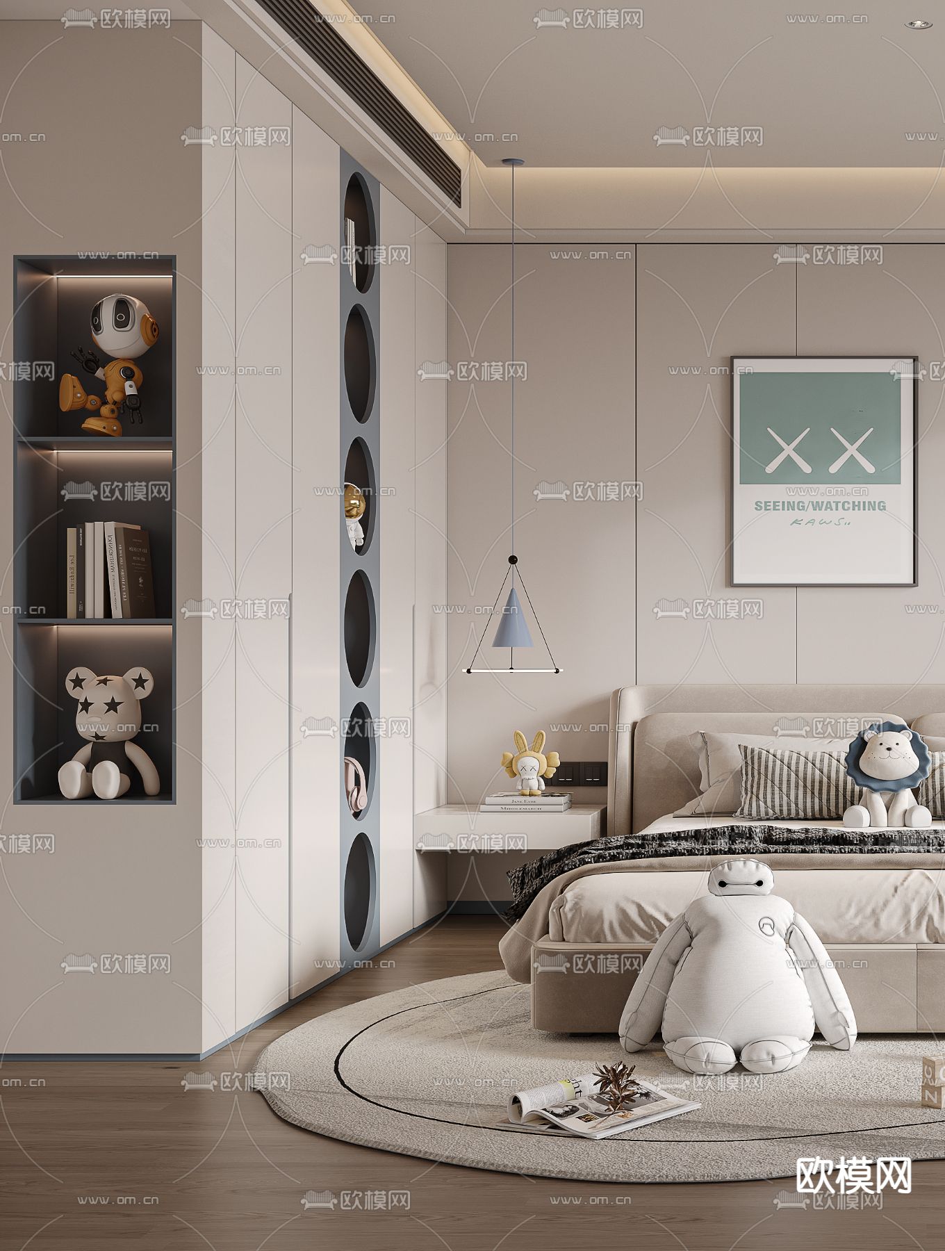 现代儿童房 小孩房卧室3d模型下载（渲染图3）