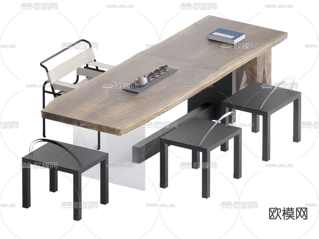 新中式茶桌 茶台su模型下载（渲染图1）