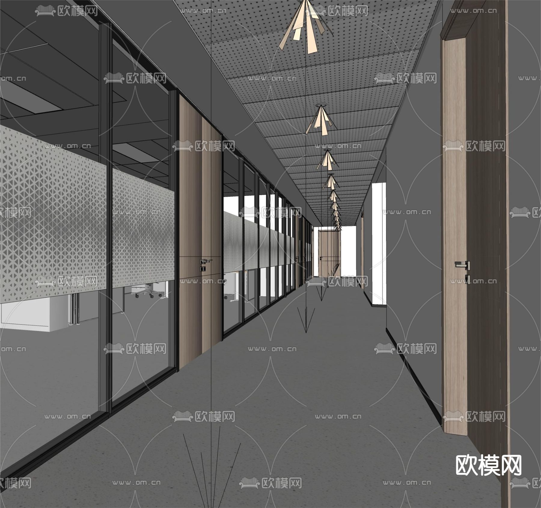 公司走廊过道su模型下载（渲染图1）