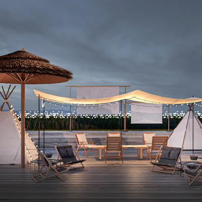  户外桌椅 露营桌椅 帐篷 天幕su模型 