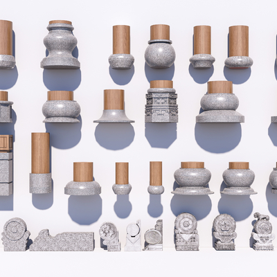  中式柱础石 柱基石 抱鼓石su模型 