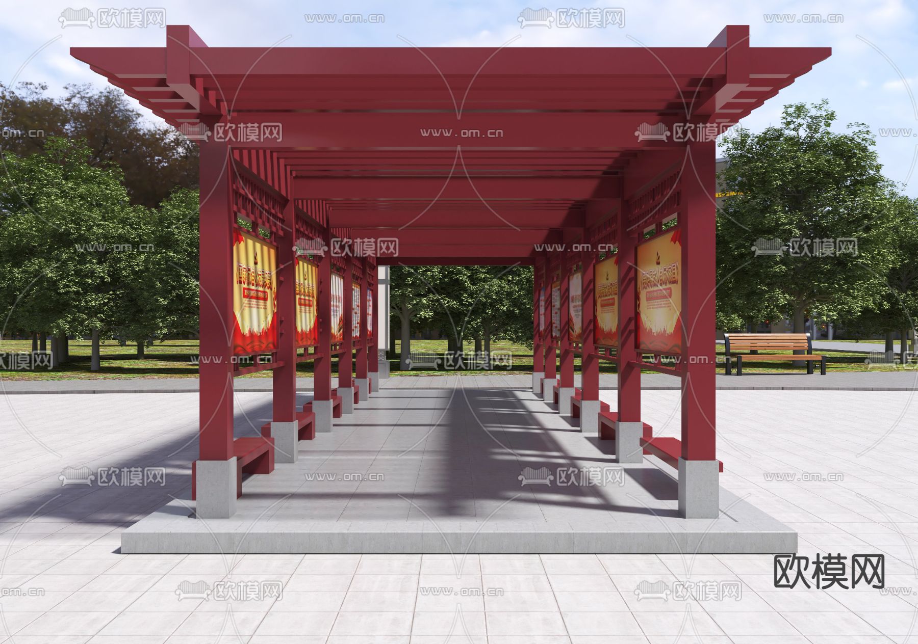 文化廊架 文化长廊3d模型下载