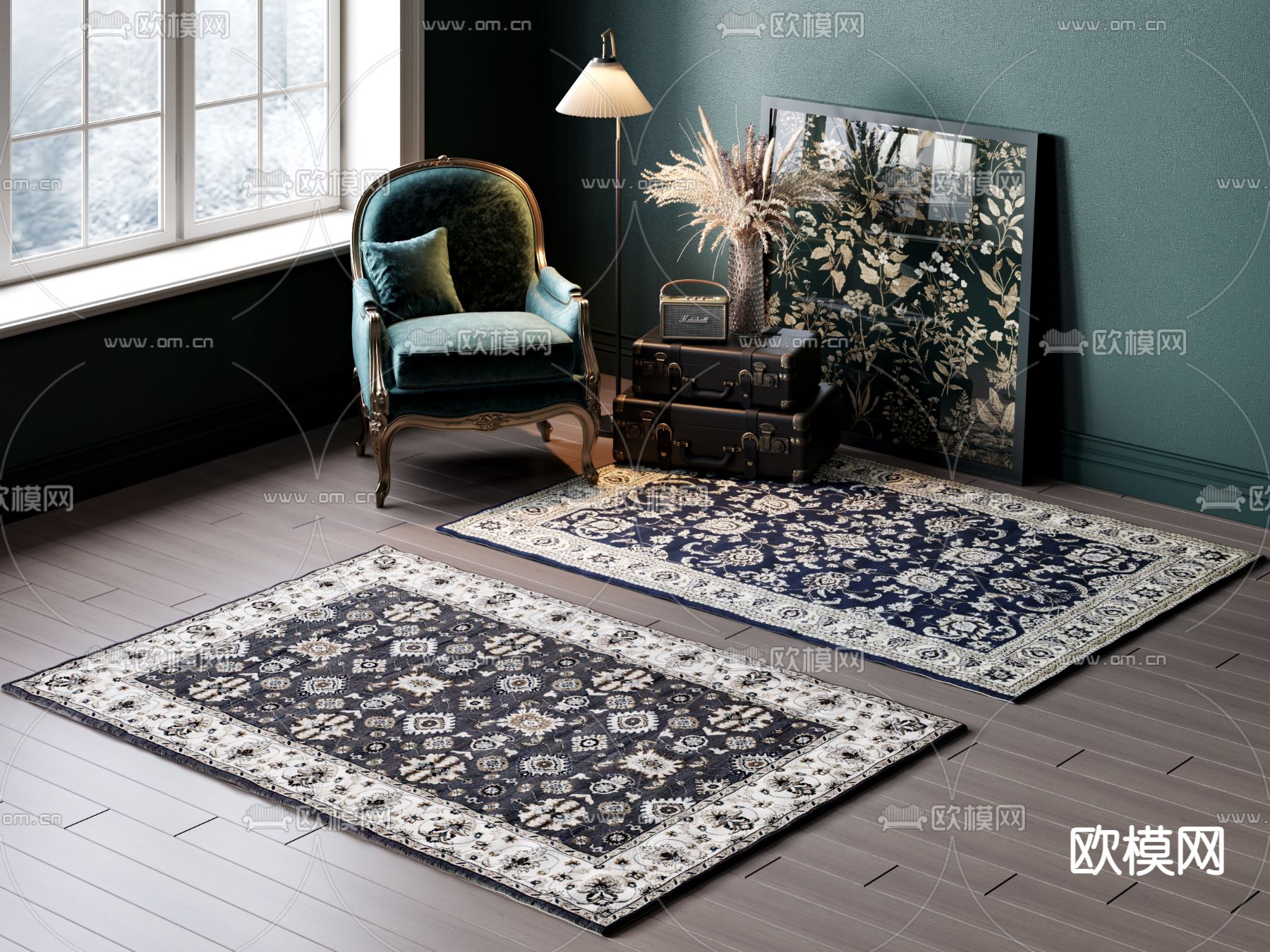 美式地毯 方毯3d模型下载（渲染图3）