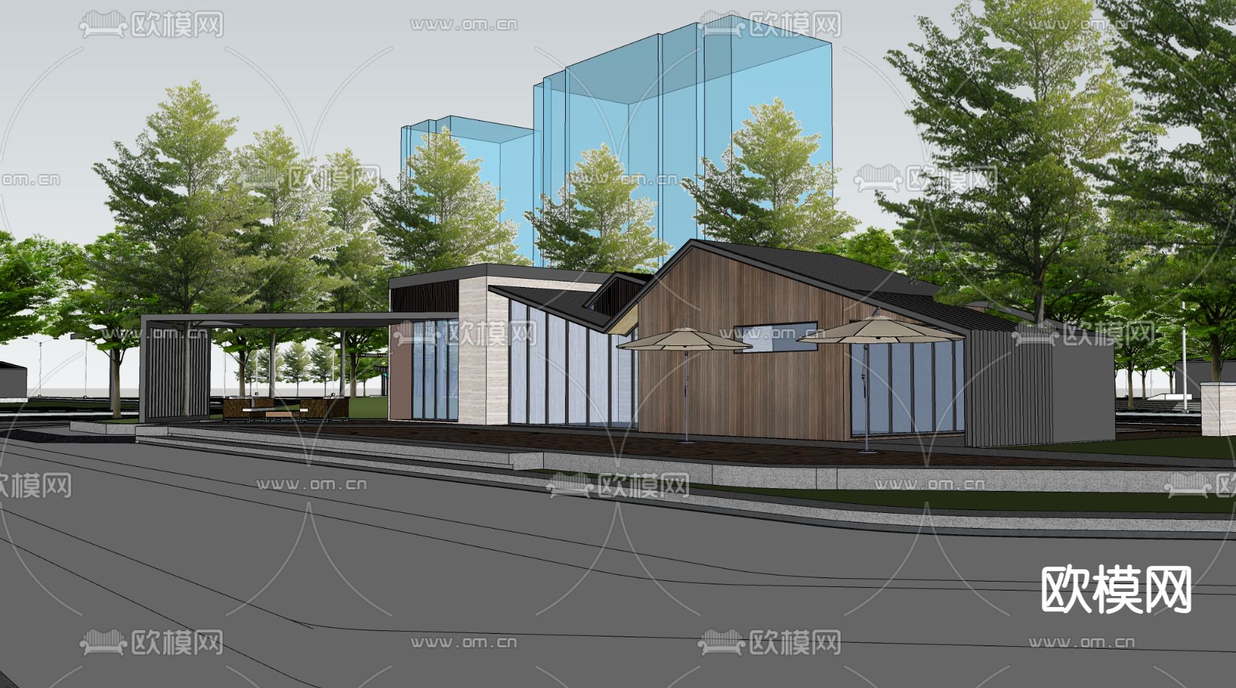 公共驿站外观su模型下载（渲染图1）