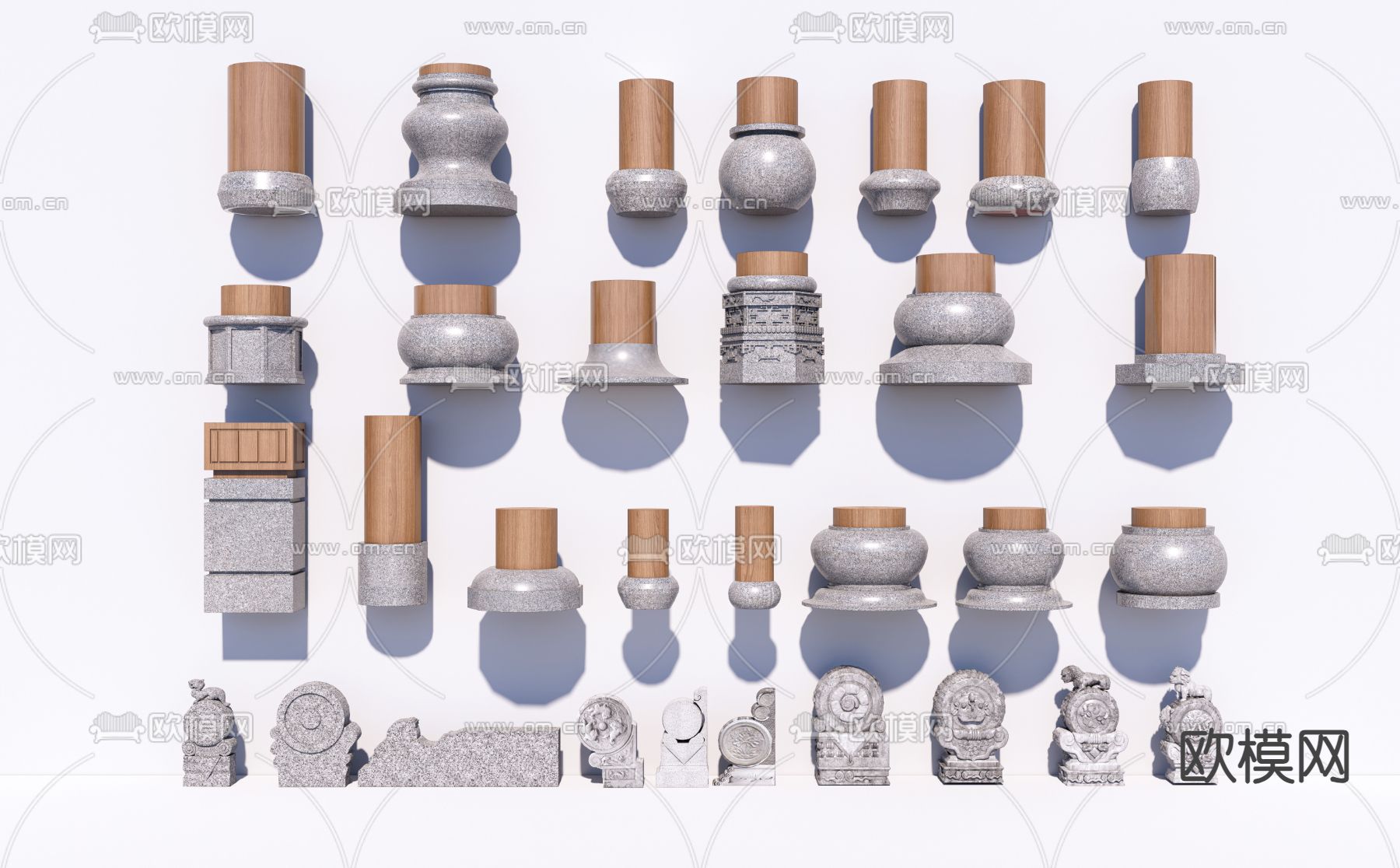 中式柱础石 柱基石 抱鼓石su模型下载（渲染图2）