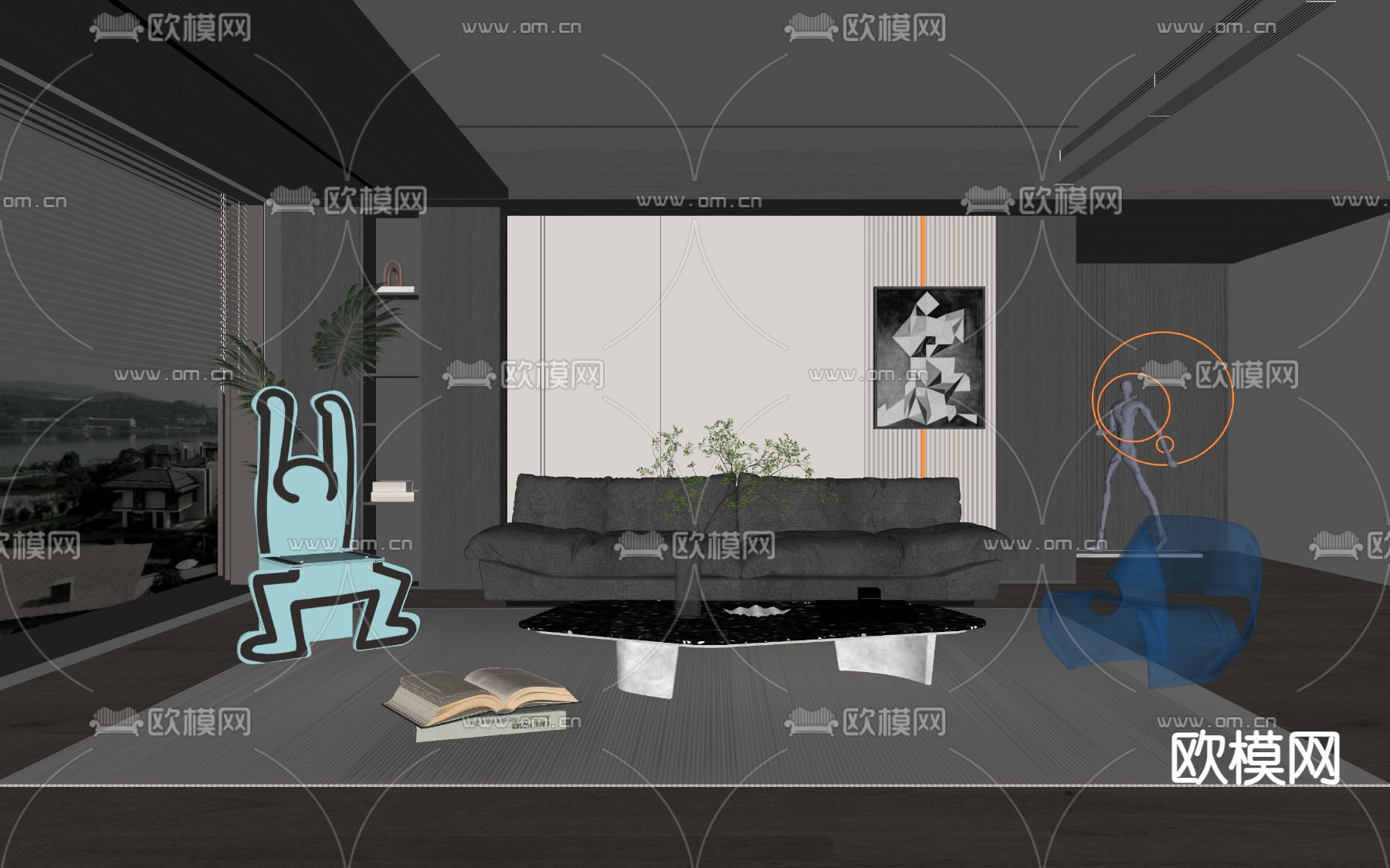 现代客厅su模型下载（渲染图1）