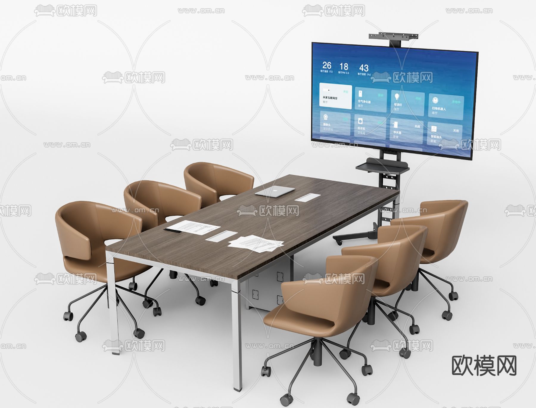 现代会议桌椅su模型下载（渲染图3）