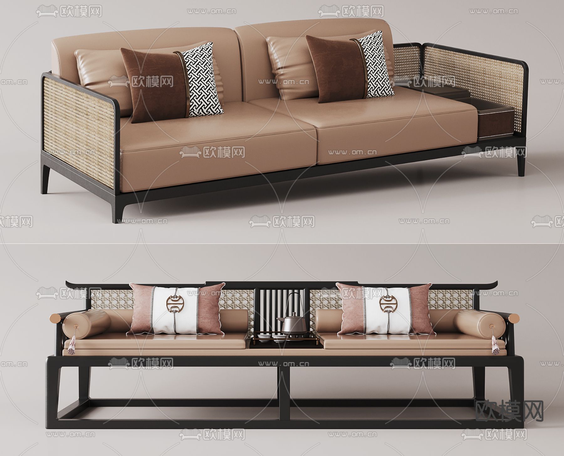 罗汉床 双人沙发su模型下载（渲染图1）