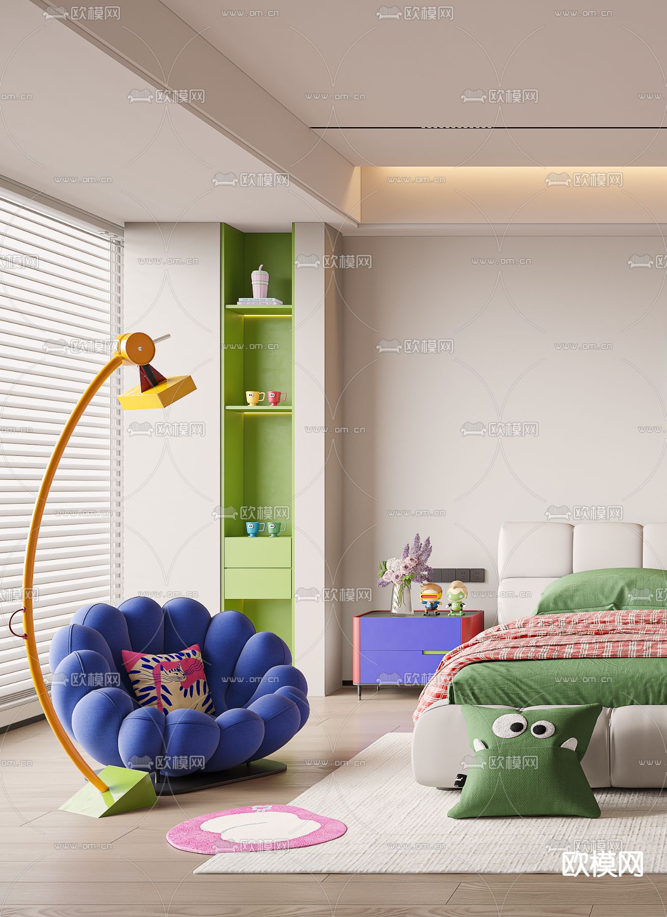 多巴胺卧室 主卧 主人房3d模型下载（渲染图3）