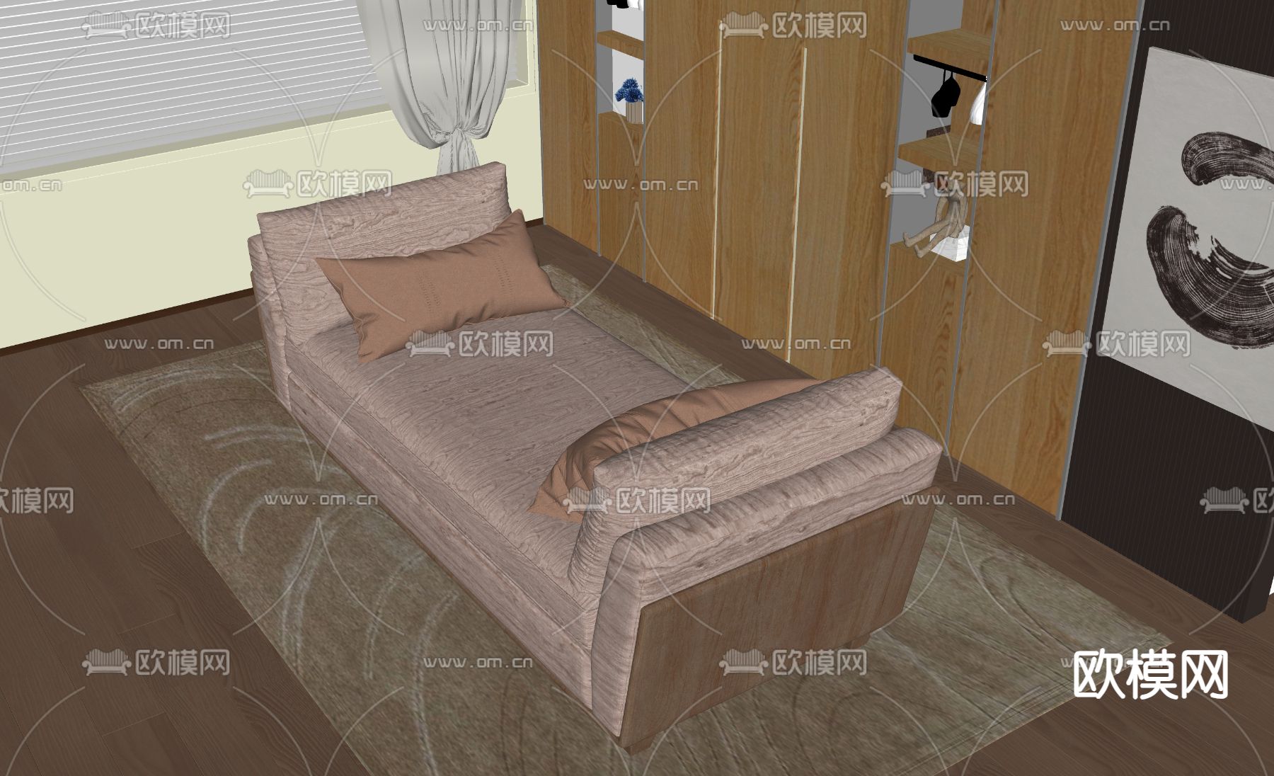 现代按摩床su模型下载（渲染图2）