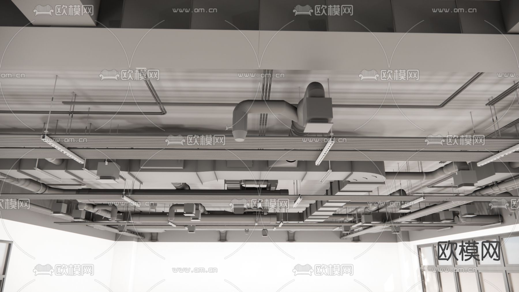 工业风吊顶 管道天花su模型下载（渲染图1）