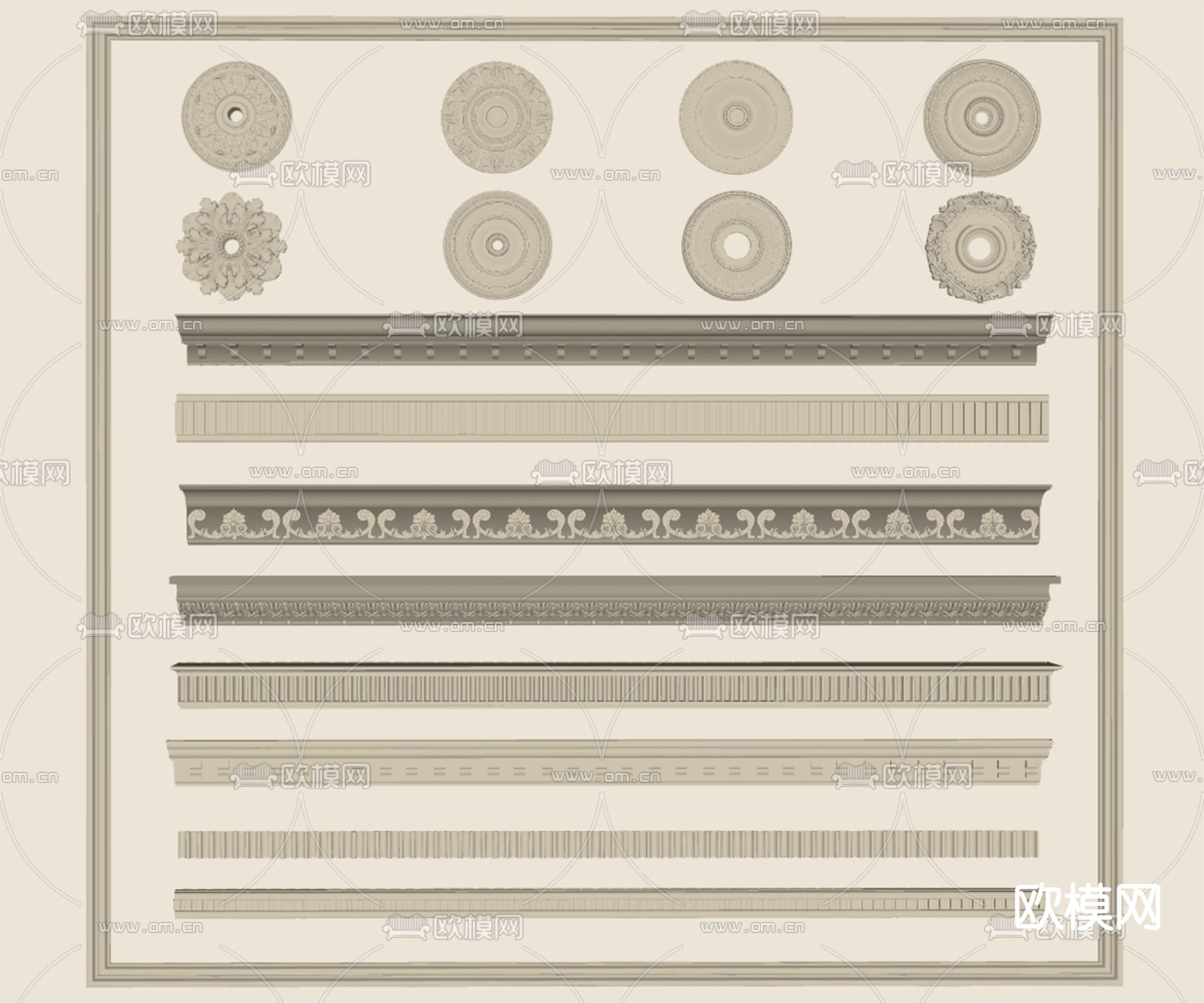 法式石膏线 线条 构件 灯盘su模型下载（渲染图2）