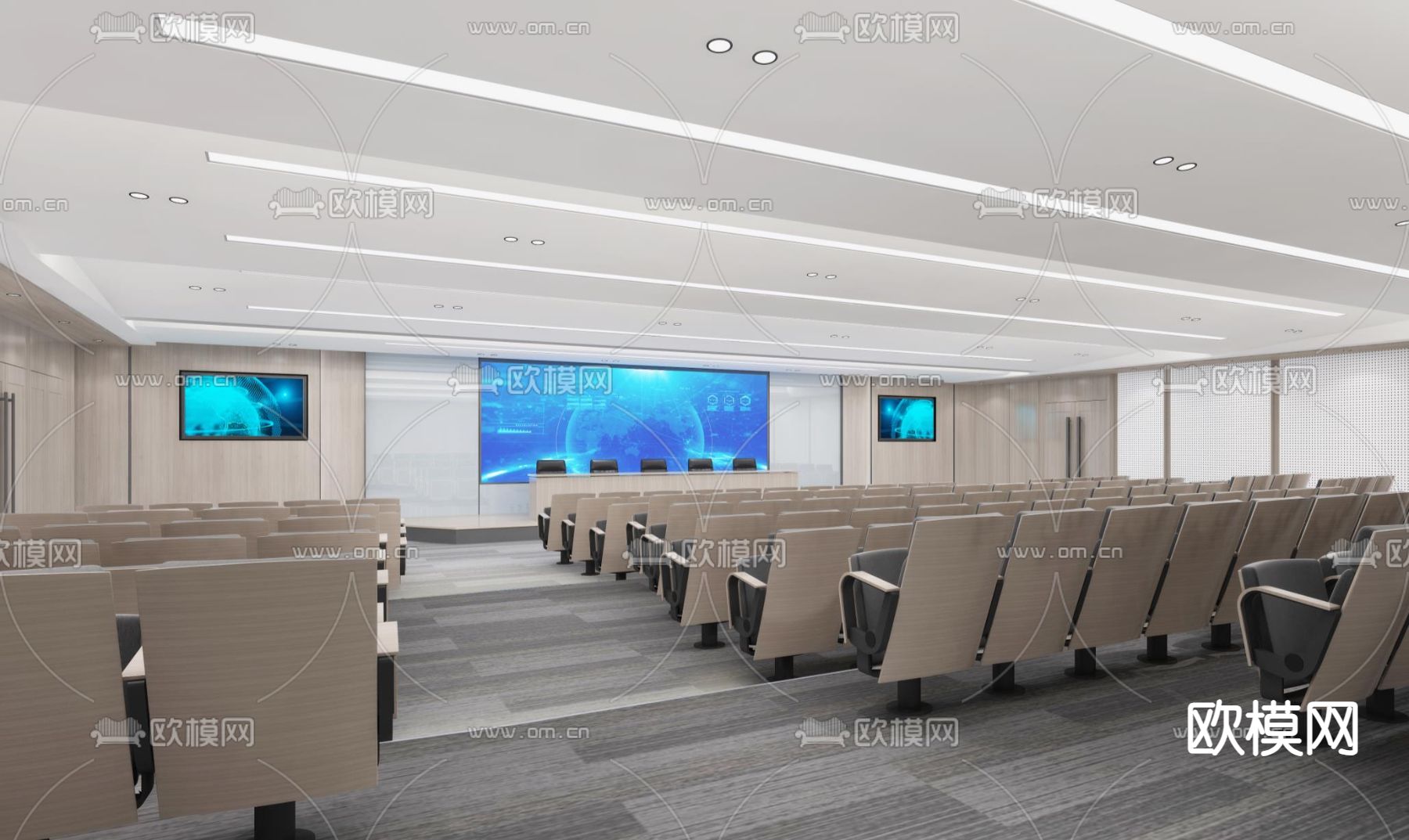 阶梯会议室 报告厅 培训室 合班教室su模型下载（渲染图1）