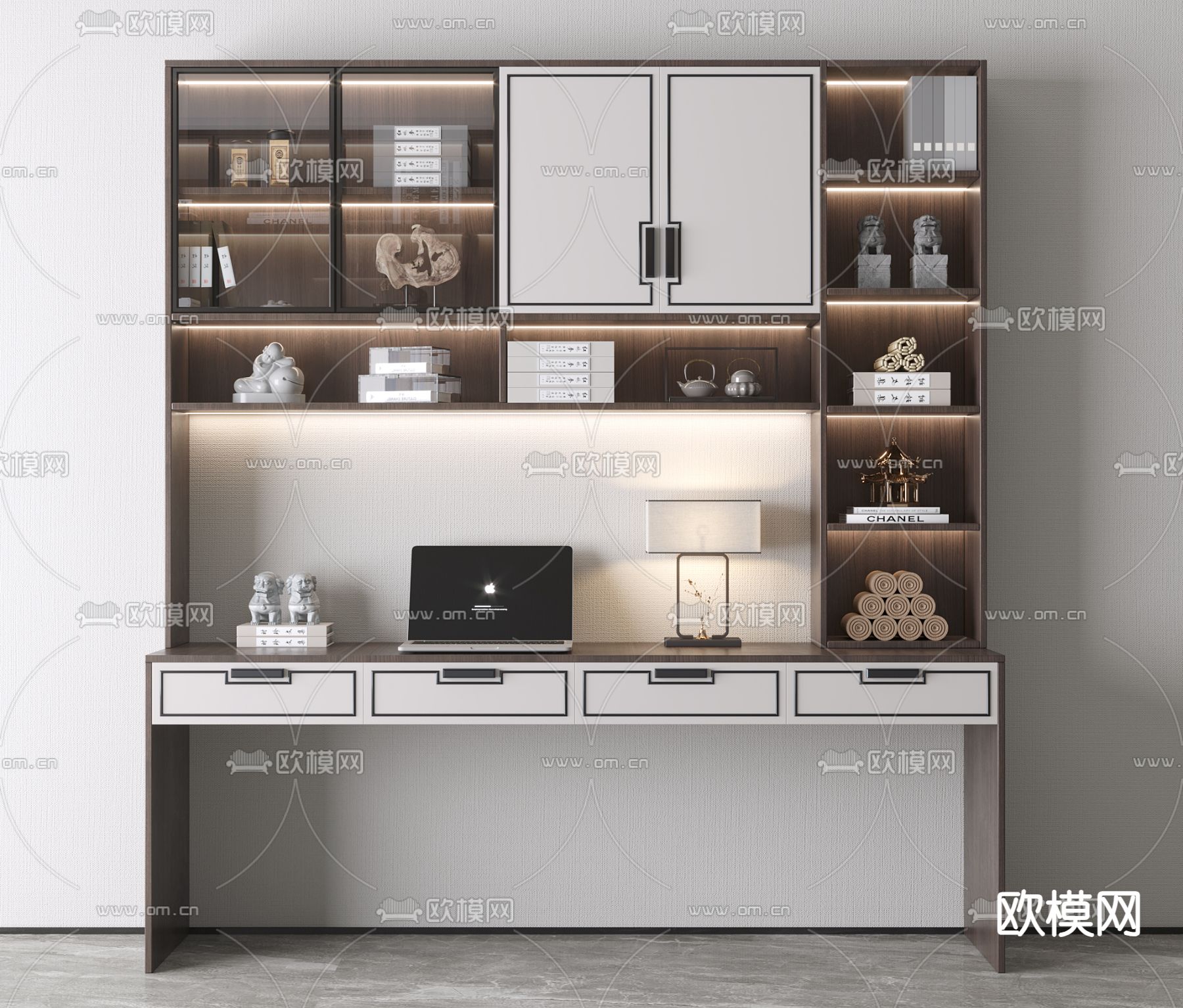 新中式书桌su模型下载（渲染图2）