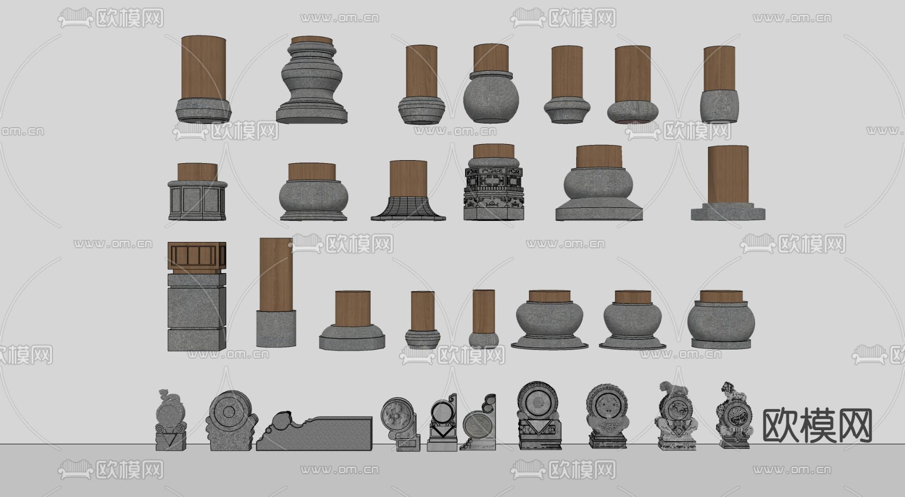 中式柱础石 柱基石 抱鼓石su模型下载（渲染图1）