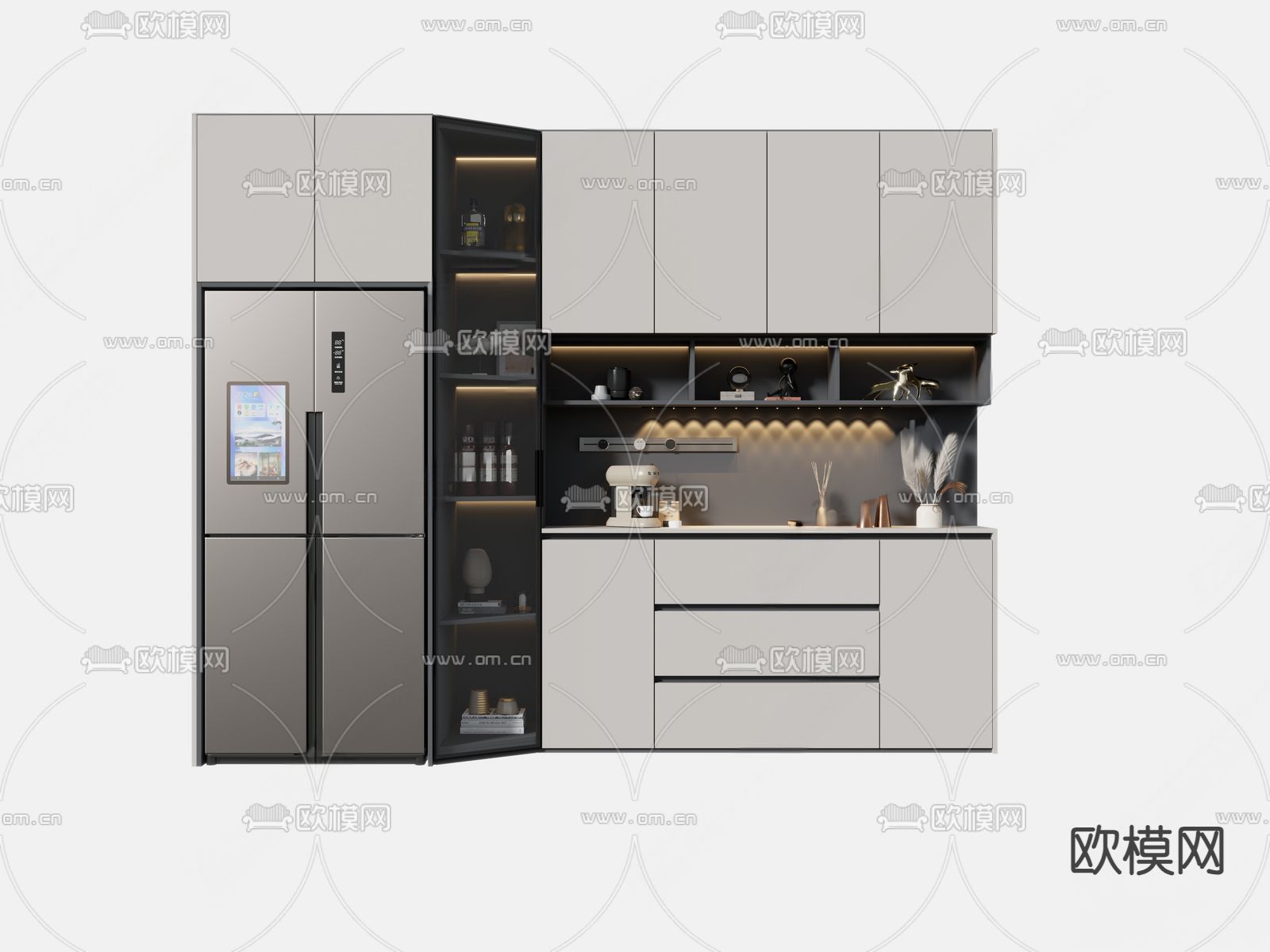 现代酒柜 餐边柜su模型下载（渲染图1）