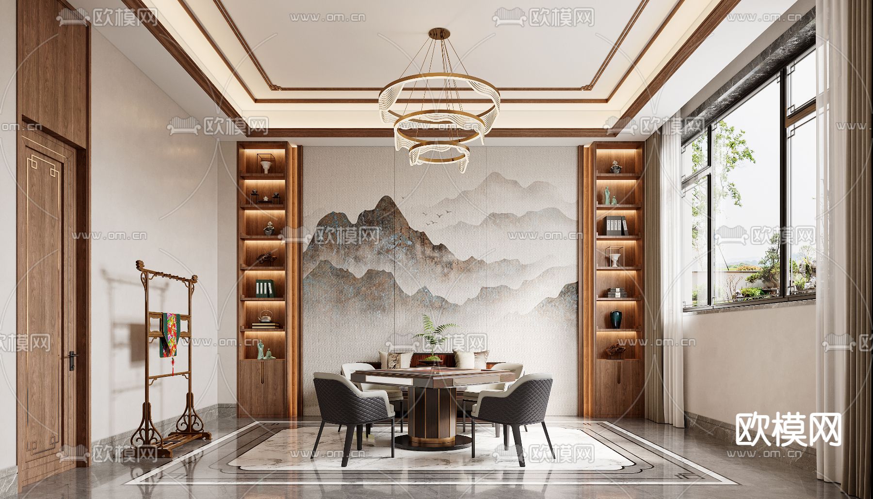 中式棋牌室 麻将房3d模型下载