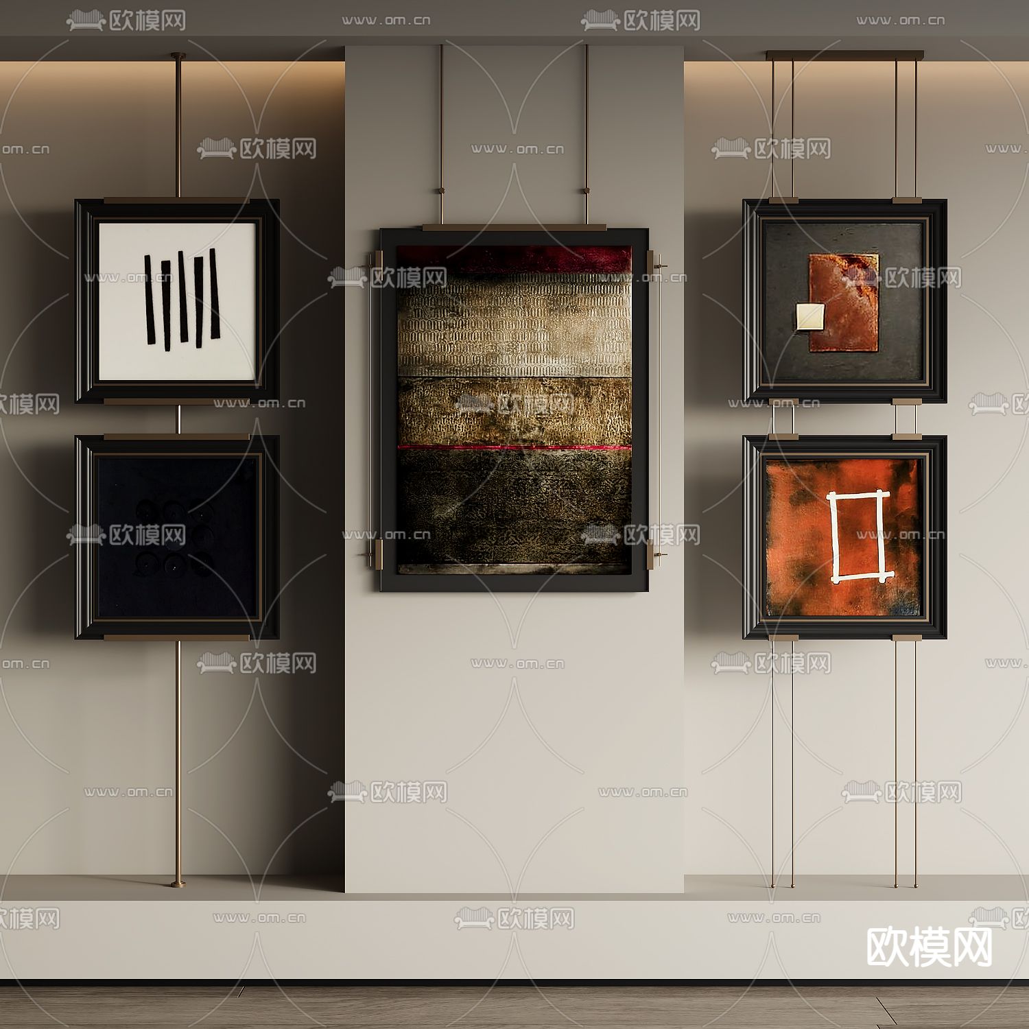 侘寂画 装饰画 抽象画 组合画su模型下载（渲染图2）